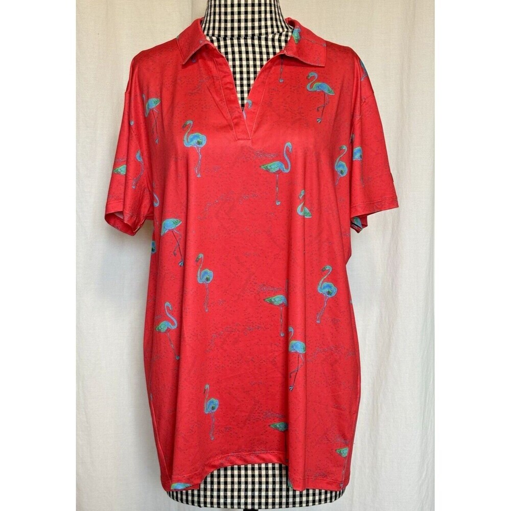 Women's Red Flamingo Polo Top